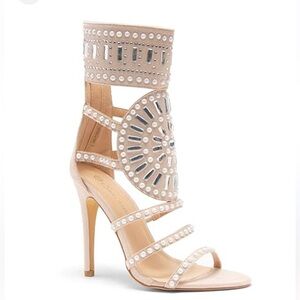 Rose Gold Jeweled Stilleto heels. Could give Rene Coavilla vibes